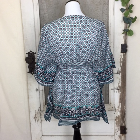 4/$25 Loft Geometric Poncho Bat Wing Blouse K9 - Picture 3 of 8